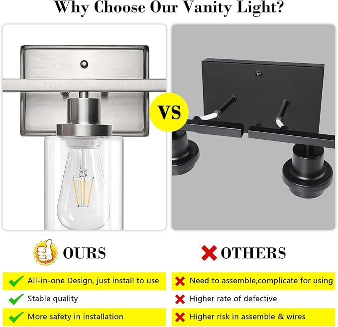 Ascher Bathroom Vanity Light Fixtures, 3 Light Wall Sconces Lighting - Image 3