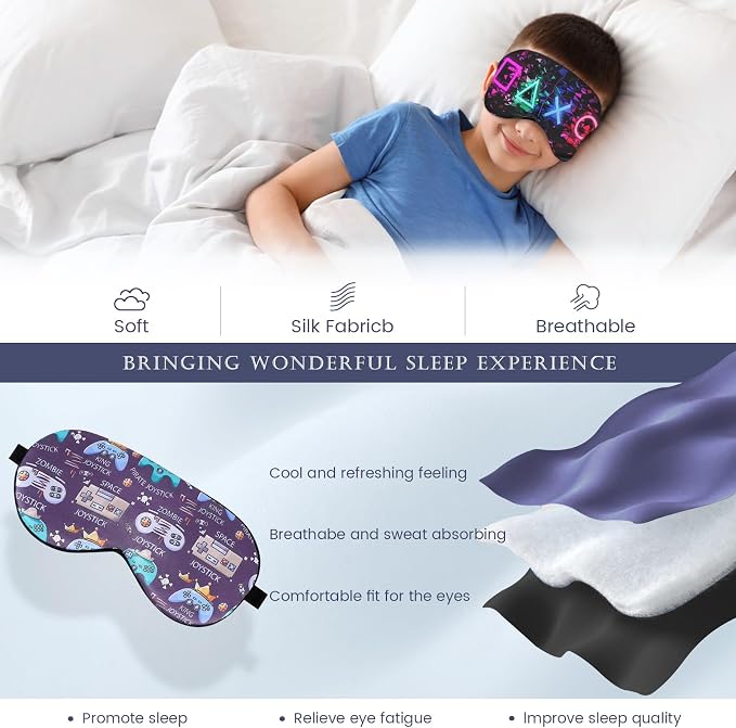 2 Pcs Boys Sleep Eye Mask, Guys Blackout Sleeping Silk Mask - Image 2