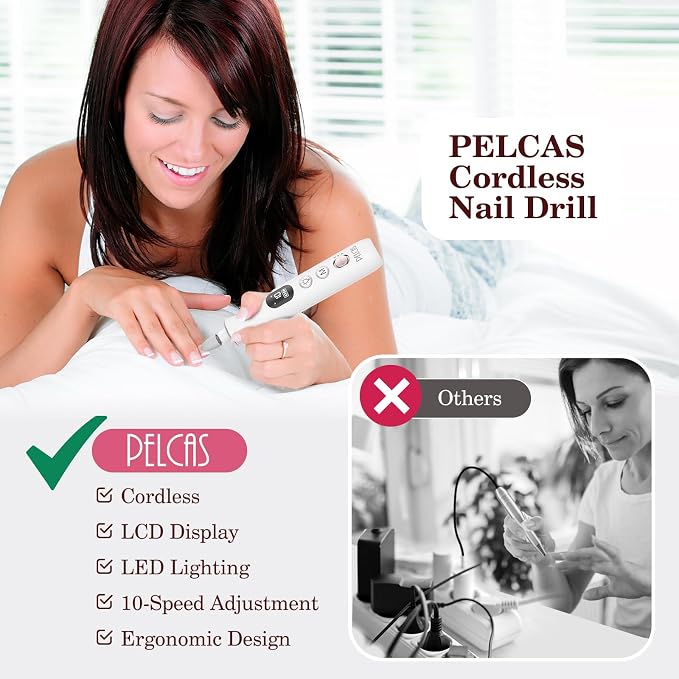 PELCAS Electric Nail File, 10 Speeds Cordless Nail Drill - Image 3