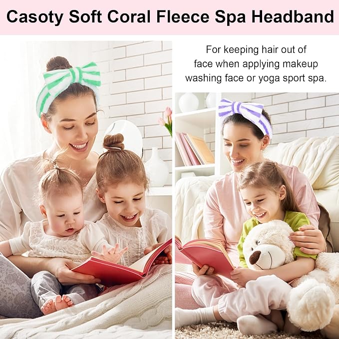 Casoty 12 Pcs Spa Headbands, Skin Care Headband, Soft Coral Fleece Makeup Head - Image 4