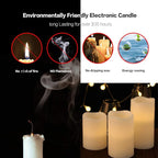 Flameless Flickering LED Battery Candles :Set of 3 Ivory Real Wax Pillar - Image 5