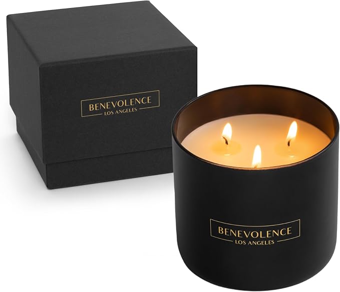 Benevolence LA 3 Wick Candle, Rose & Sandalwood Large Scented Candle | Soy by BenevolenceLA