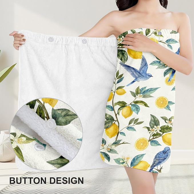 Absorbent Bath Towel Wrap Set for Women, Hummingbird Lemon Print Towel Wrap - Image 5