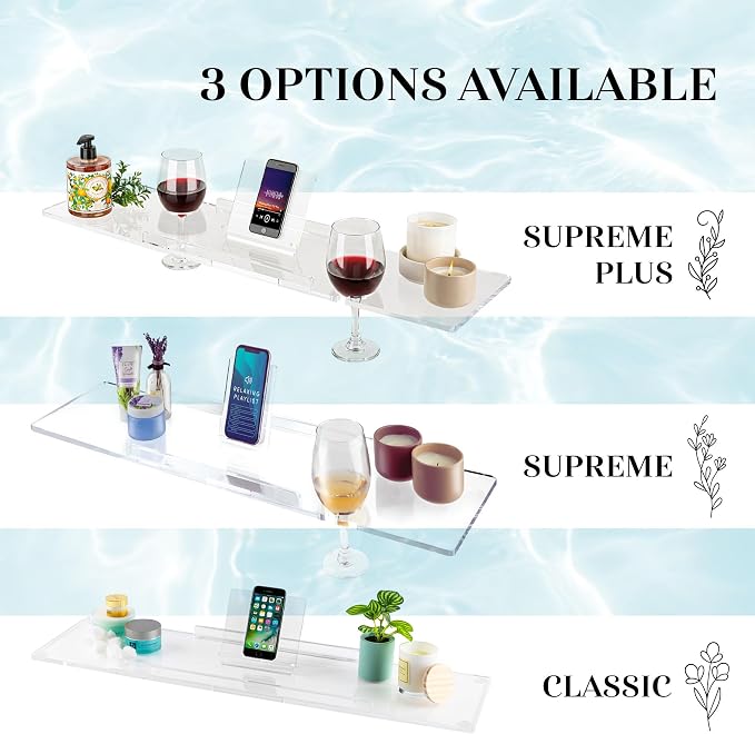 38" Supreme - Clear Acrylic Bathtub Tray Caddy Tub Shelf, Spa Board Luxury - Image 6