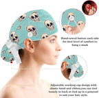 Scrub Caps Women Ponytail Cute Pink and White Leaves Caps Bouffant Working Hat - Image 3