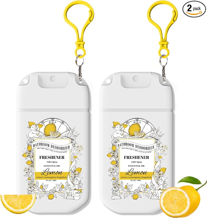 Pocket Size Toilet Spray for Poop, 2 Pack Lemon Scent, Bathroom Odor Eliminator by AzulFra