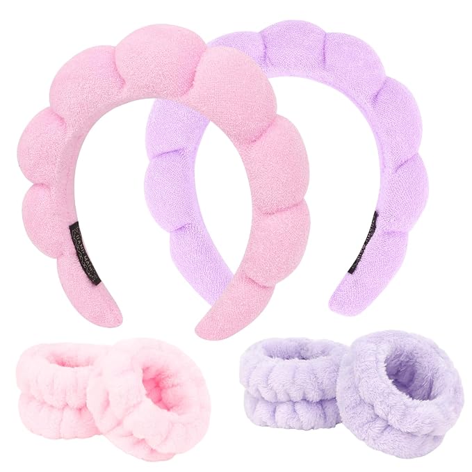 6Pcs Spa Set, Terry Cloth Headbands & Wrist Washbands by ACO-UINT