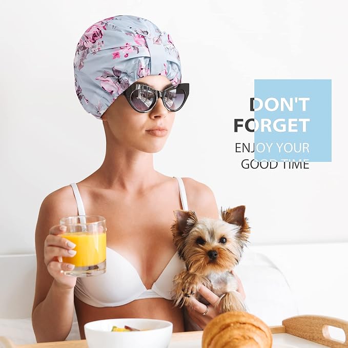 INNELO Luxury Shower Cap for Women Reusable Waterproof, Double Layered Shower - Image 6