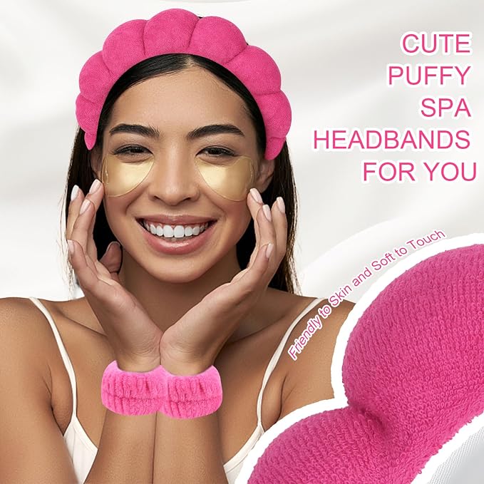 6Pcs Spa Headband and Wrist Washband Set, Skincare Makeup Headband, Sponge Face - Image 4