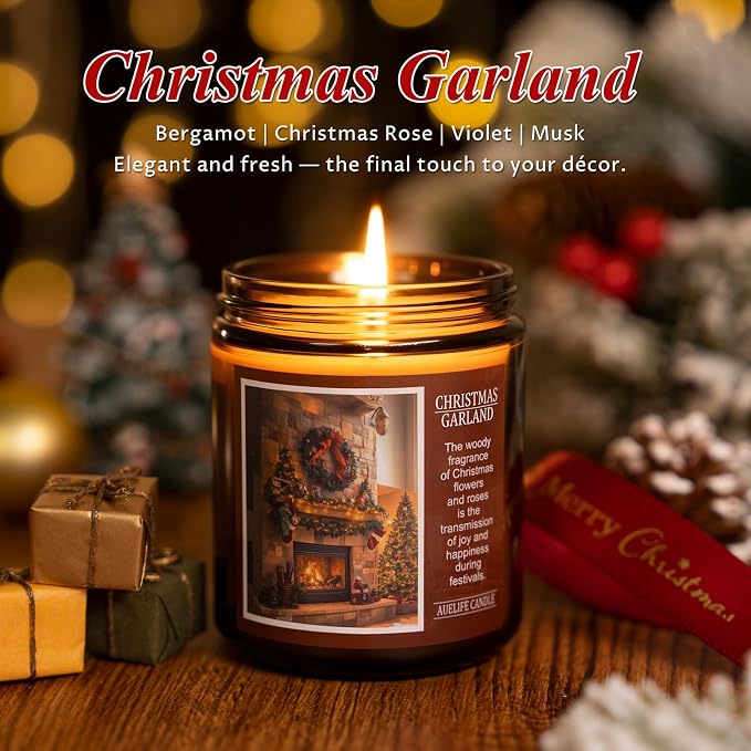 Christmas Candles | Christmas Garland Scented Candle, Holiday Soy Wax Candles - Image 2