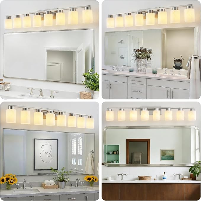 8-Light Bathroom Light Fixtures, Modern Vanity Lights, Brushed Nickel Metal - Image 7