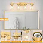 4-Lights Gold Bathroom Vanity Light Over Mirror, Brushed Gold Bathroom Wall - Image 3