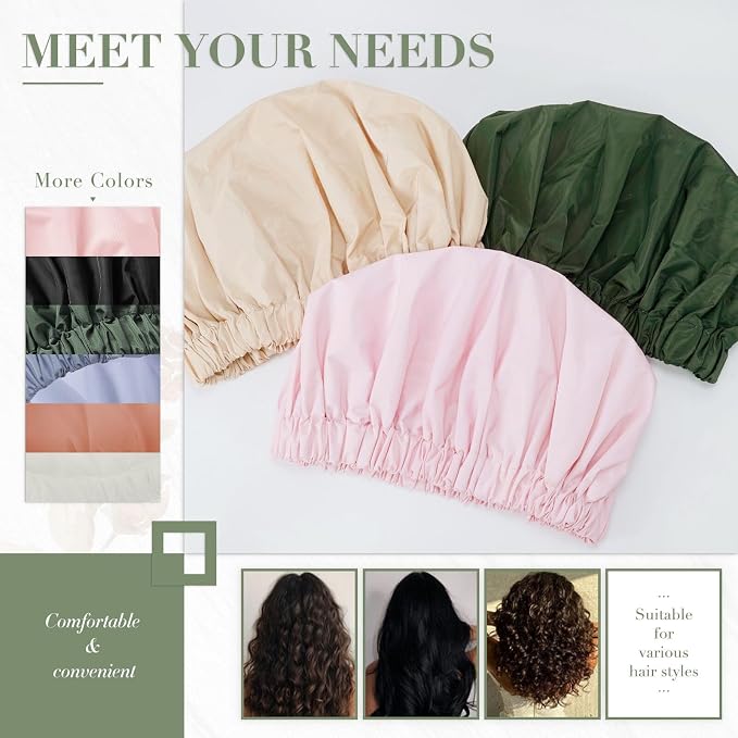 Reusable Shower Cap for Women, Large Waterproof Shower Bonnet - Image 5