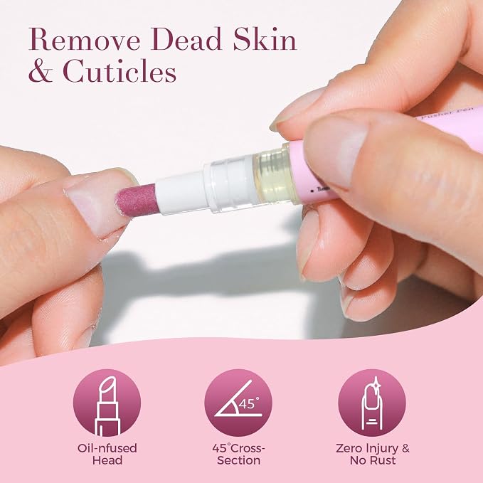 Ceramic Cuticle Pusher & Oil Pen, 2ml Rose + Fragrance Free Scented Nail Care - Image 6