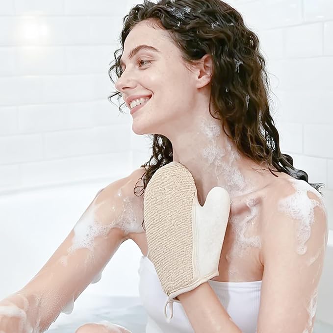 Exfoliating Glove Bath Mitts for Shower, Hemp Body Gloves for Shower Exfoliating - Image 2