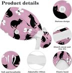 Scrub Caps Women Ponytail Cute Pink and White Leaves Caps Bouffant Working Hat - Image 4