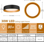 Bargeni 16.5 Inch LED Ceiling Light Fixture, Dimmable Flush Mount Matte Black - Image 3