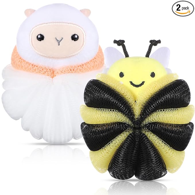 Nuenen 2 Pcs Bath Loofahs Kids Toddler Cute Cartoon Bath Sponges Loofah Pouf by Nuenen