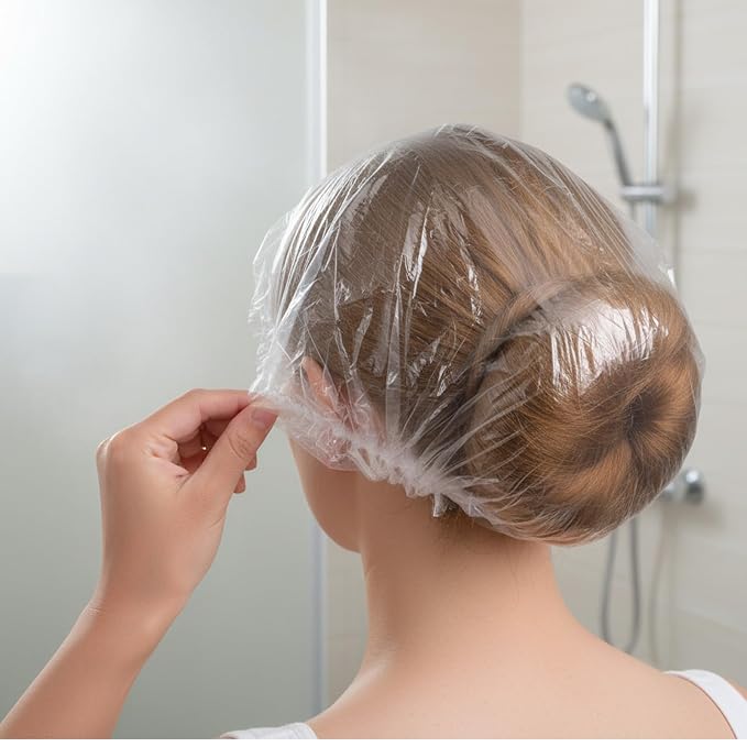 Disposable Shower Caps, Large Plastic Clear Hair Cap Thickened - Image 6