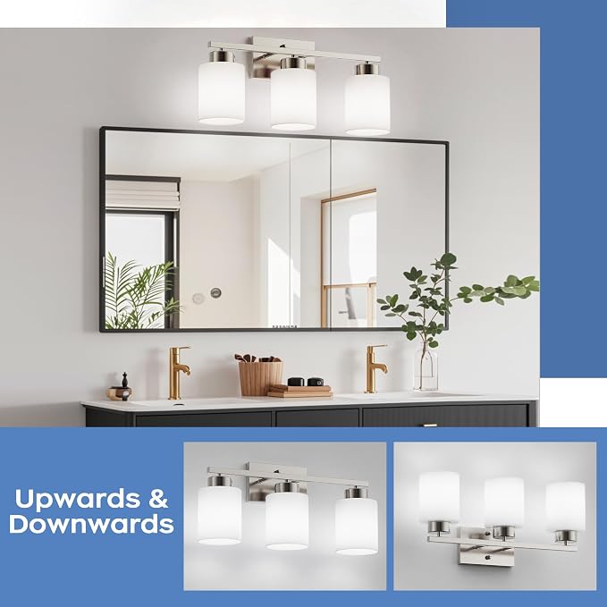PARTPHONER 3-Light Brushed Nickel Bathroom Light Fixtures, Modern Vanity Light - Image 5