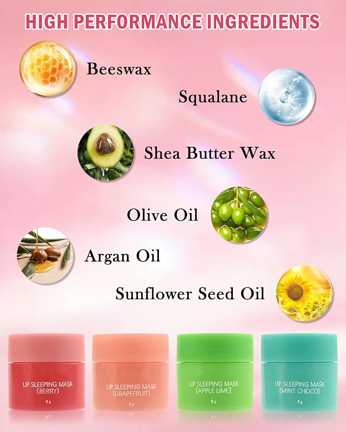 Lip Sleeping Mask Set-4 Pcs Moisturize & Nourish Lip Balm, Repair - Image 5