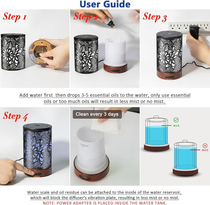 EQUSUPRO Essential Oil Diffuser 150ml Black Metal Aromatherapy Oil Diffuser - Image 7