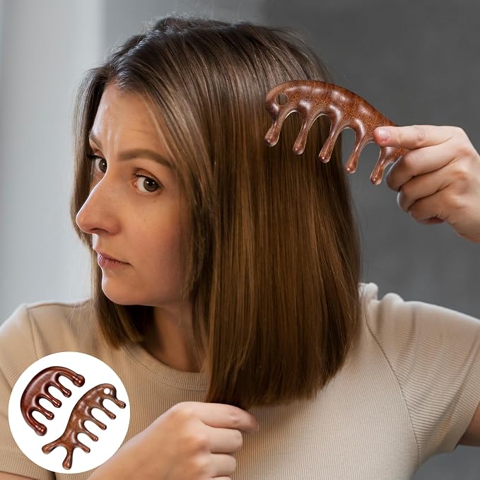 2 Pack Wooden Head Scalp Massager Comb, Scalp Massager Loc Comb Wooden Scalps - Image 3