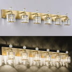 PRESDE 5-Crystal Bathroom Vanity Light Modern Gold Bathroom Lights Fixtures - Image 6