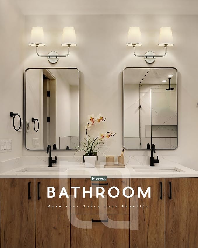2-Light Bathroom Light Fixtures, Brushed Nickel Vanity Lights, Double Wall - Image 5