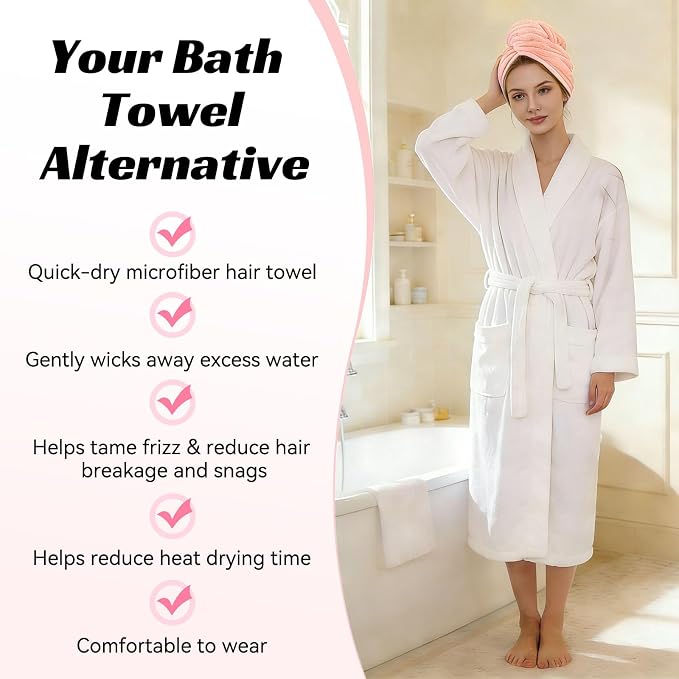 Microfiber Hair Towel Wrap for Women, Soft Lightweight Quick Dry Turban - Image 4