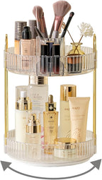 Asayuee 360 Rotating Makeup Organizer, 2 Tier Large Capacity Make Up Organizers by Asayuee