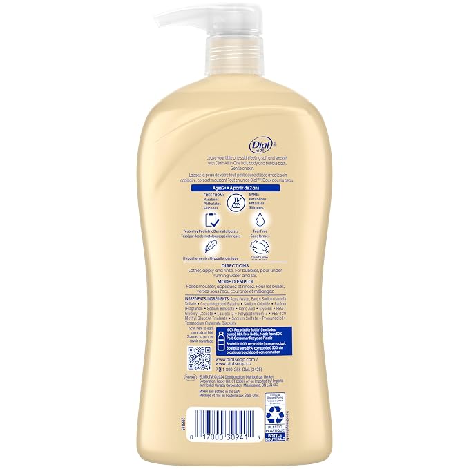 Dial Kids All-in-1 Body + Hair + Bubble Bath, Peach Scent, 32 Fl Oz, - Image 6