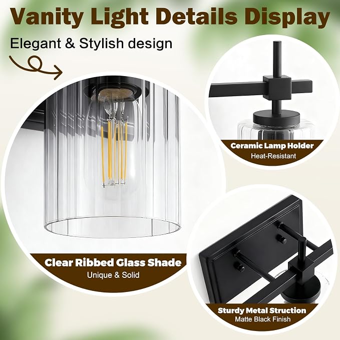 Asnxcju 3-Light Matte Black Vanity Light - Image 3