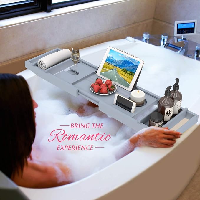 Domax Bathtub Caddy Tray Expandable Bamboo Tub Tray - Image 7