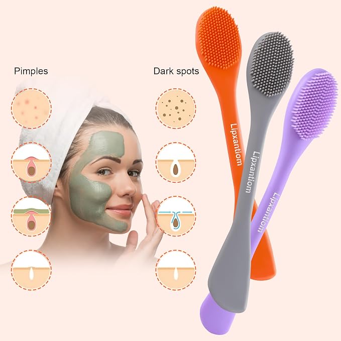 3 Pcs Silicone Facial Cleansing Brush, 2 in 1 Face Mask Applicator and Pore - Image 2