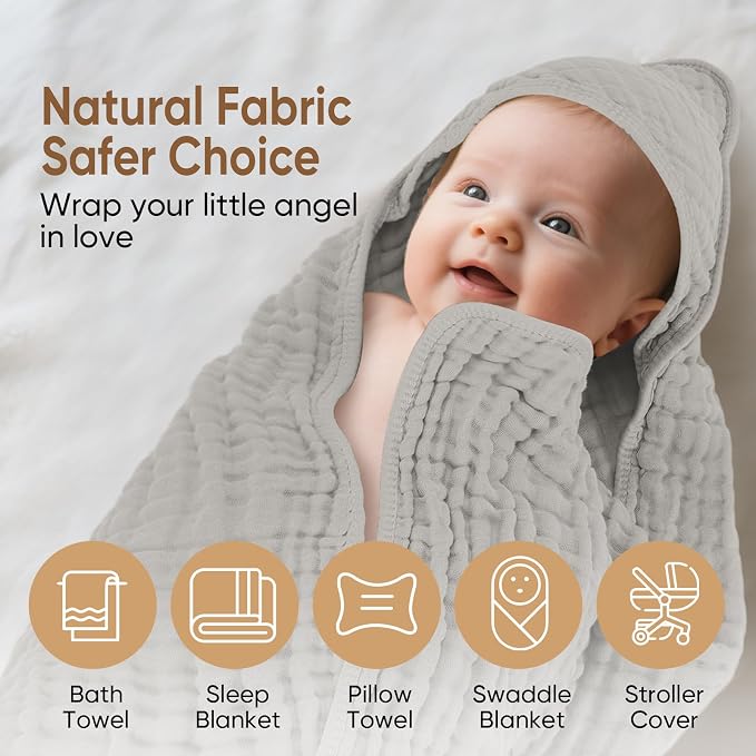 MIGIOL Muslin Hooded Baby Towels 100% Cotton ，Super Soft Muslin Baby Bath Towel - Image 8