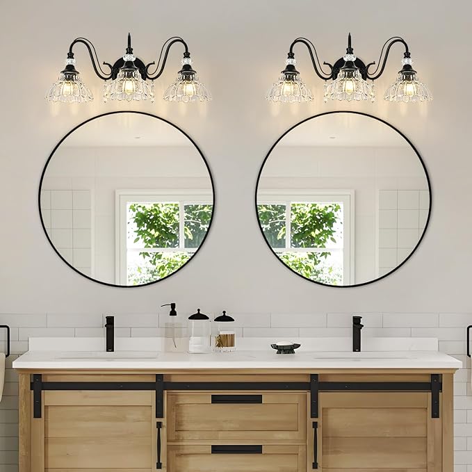 Black Bathroom Vanity Light, 3-Light Matte Black Finish Farmhouse Wall Sconce - Image 9