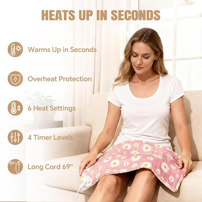 Daisy Heating Pad for Back Period Cramps Neck Shoulder Pain Relief, Portable - Image 4