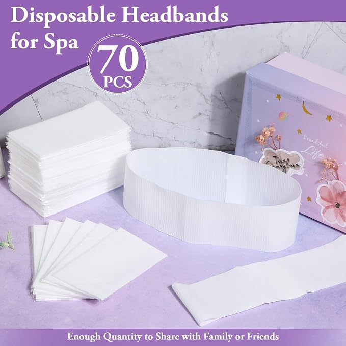 Sublaga 70 Pcs Disposable Spa Facial Headbands, Elastic Headband Wrap - Image 3