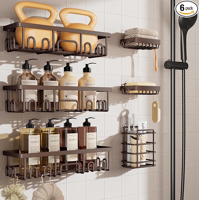 Veken Shower Caddy 6-Pack, No Drilling & Rustproof, Waterproof Adhesive Shelves by Veken