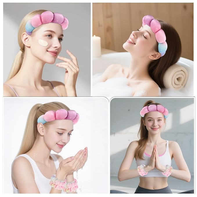 Zkptops Spa Headband for Washing Face Wristband Set Sponge Makeup Skincare - Image 4