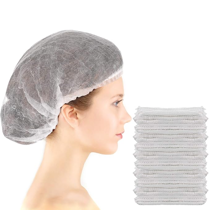 100 Pcs Disposable Nonwoven Bouffant Caps 21 Inch Hair Net Elastic Cap Hair by Geyoga