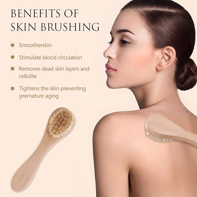 2 Pack Mini Dry Brush, Natural Bristle Small Body Brush, Exfoliating Facial - Image 4