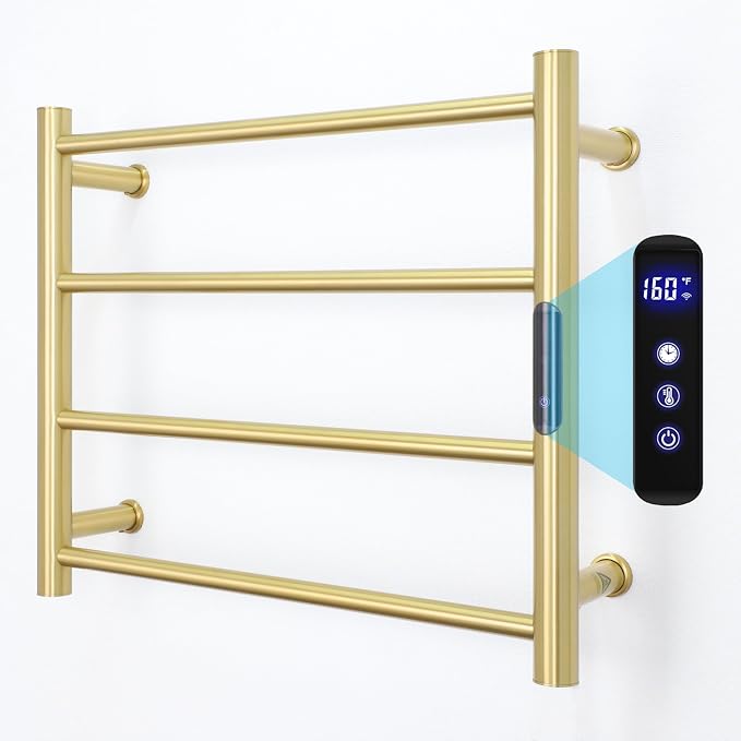 Heated Towel Rack Gold, 4 Bars Towel Warmer Rack by MEIJIELUOHEATEDWARMERRACKS