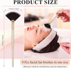 9 Pieces Facial Fan Mask Brushes, Soft Facial Applicator Brushes Tools - Image 2