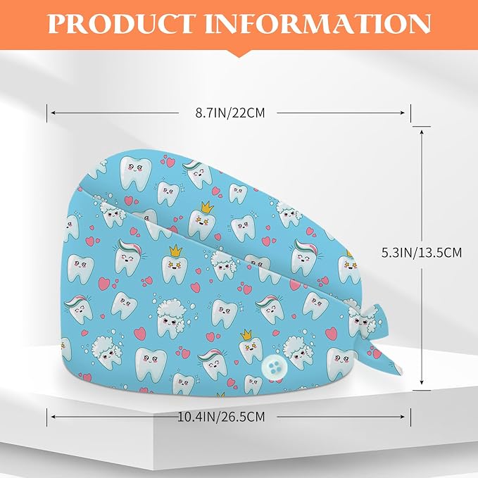 Adjustable Scrub Cap with Buttons & Sweatband, Working Hat with Elastic Tie Back - Image 3
