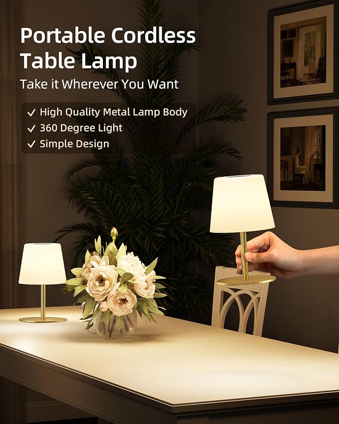EZVALO Outdoor Cordless Table Lamp, IP65 Waterproof 4500mAh Rechargeble Shower - Image 2
