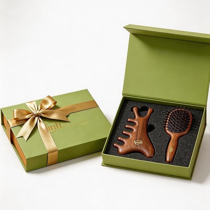 Mother’s Day Gift for Mom, 4-in-1 Wooden Gua Sha Facial Tools & Hair Detangler by Aurift