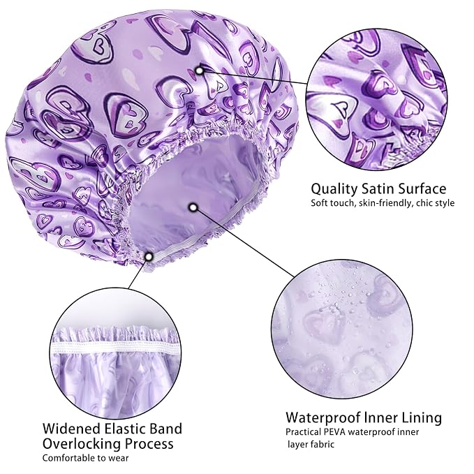 4 PCS Shower Cap for Women, Elastic and Reusable Bath Caps, Double Layers - Image 5