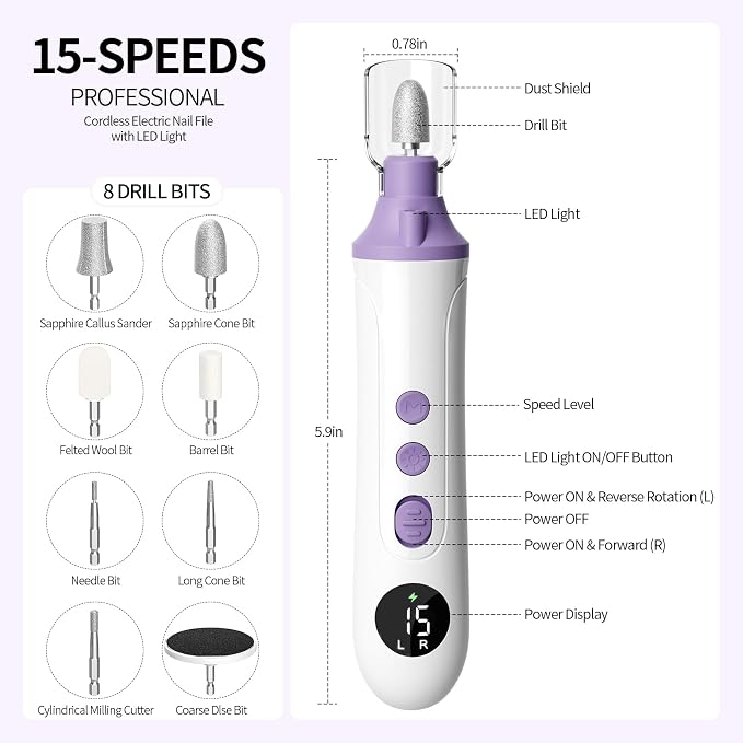 Professional Manicure Pedicure Kit, Cordless Electric Nail File - Image 6